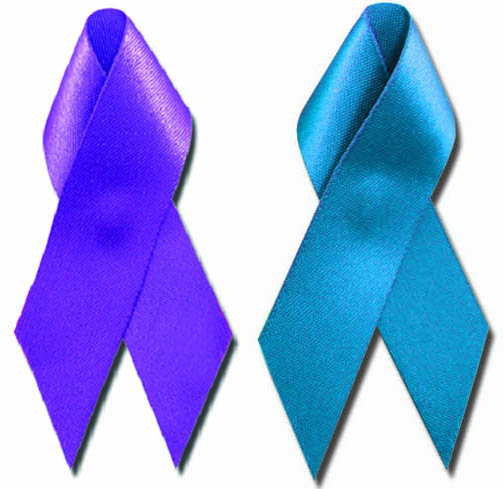 Stock Satin Awareness Ribbon -Purple-Blue-Teal